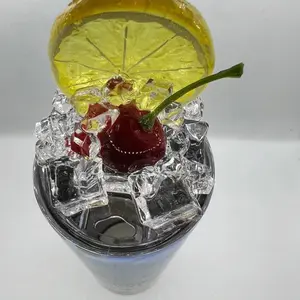Faux Ice/Fruit Lid for 20oz Tumblers - Randomly Designed Limes, Orange or Lemon Cherry - Drinkware Cup Lid