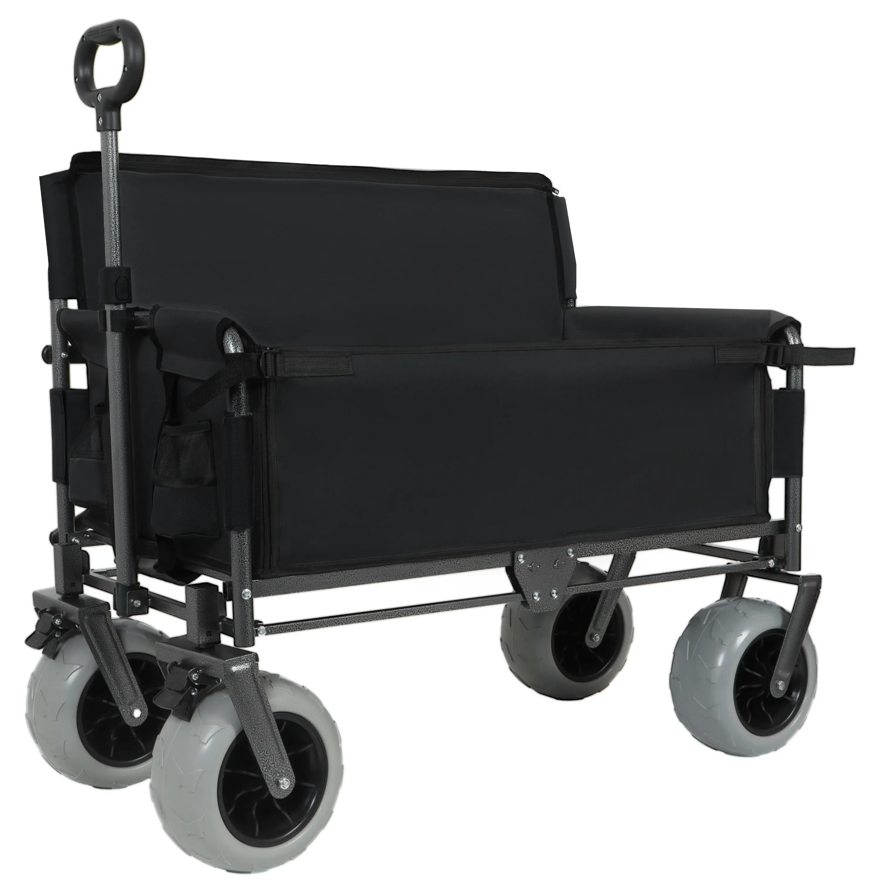 Donext 3-in-1 Carbon Steel Utility Trolley - 500 lbs Capacity Collapsible Wagon with Seating, 1.2mm Carbon Steel, 180L Cargo Space, 20.47" Width, 4" All-Terrain Tires, Double Bearings, Swivel Function, 34.90 lbs Transport (Black, for Adults, Beach Use)