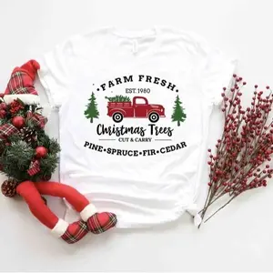 Farm Fresh Christmas Trees Truck Shirt, Christmas T-shirt, Christmas Family, Red Truck Shirt, Christmas Gift, Christmas Truck Family Shirts