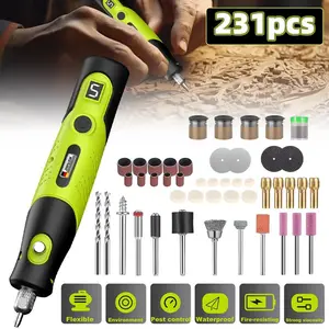 Mini Rotary Tool Kit with 231 Accessories, Cordless Grinder Drill with 5 Variable Speeds (5000-18000RPM), USB Rechargeable for Sanding, Carving & DIY Power Tools Hardware