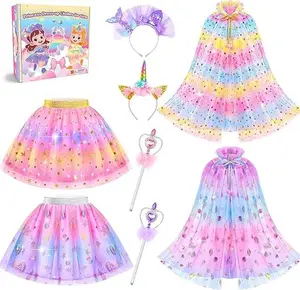 Mother Day Gift Princess Dress Up Clothes for Little Girls 3 4 5 6, Kids Princess Capes Tutu Skirts Crown Wand Princess Toys Gift for Toddler Girls 3 4 5 6