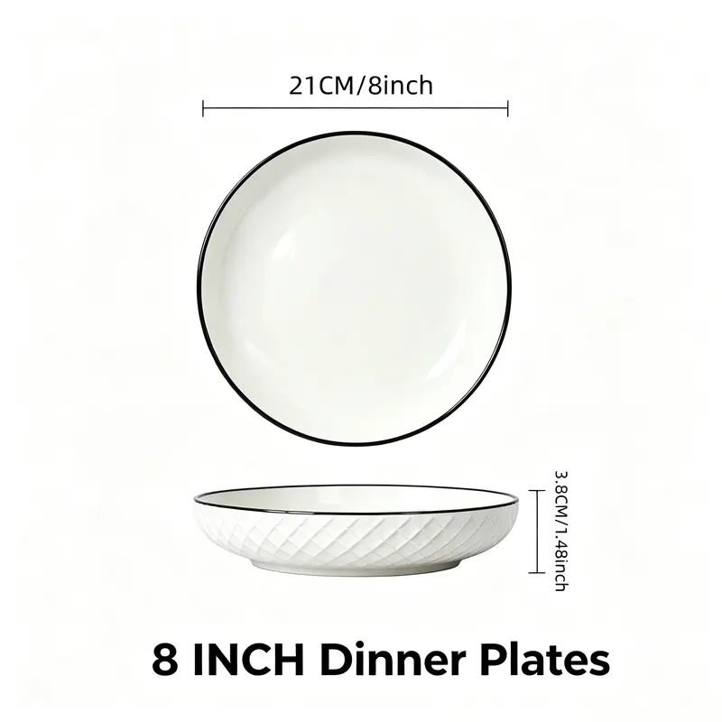 12-Piece Modern Round Ceramic Dining Set - 6 Dinner Plates, 6 Cereal Bowls, Heat-Resistant Striped Reusable Dishes, Dishwasher Safe, Adult Kitchen Tableware, Modern Kitchenware Set, Housewarming Gift for 11+ People