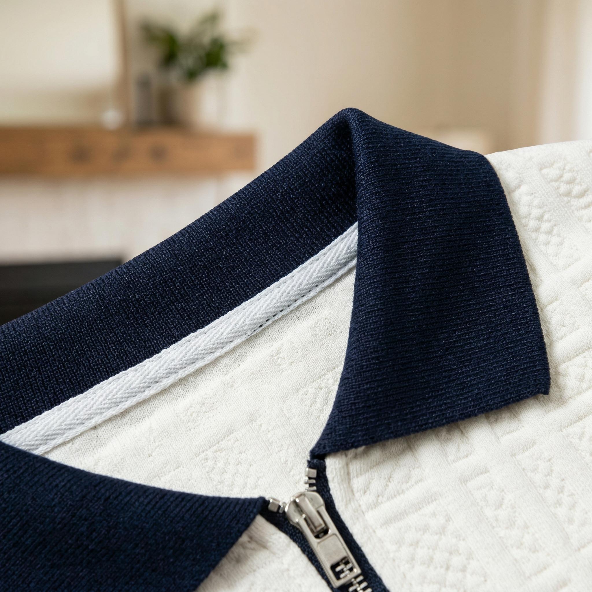 Mens Textured Half Zip Polo Shirt, Breathable Short Sleeve Golf Casual Tee for Men