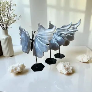 Chalcedony Crystal Butterflies on Stand