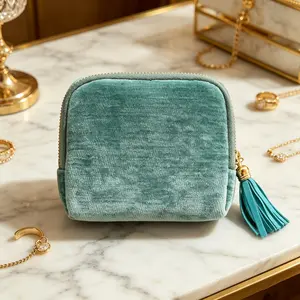 Velvet Jewelry Pouch with Tassel, Small Zippered Jewelry Travel Bag, Mini Cosmetic Pouch, Cute Coin Purse, Aesthetic Accessory Organizer for Earrings, Necklaces, Rings, TikTok Viral