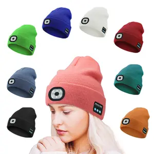 Bluetooth Beanie with Light Unisex USB Rechargeable 6 LED Fashlight Hat with Cordless Headphones Multifunctional Knit Balaclava for Outdoor Activities and Sports