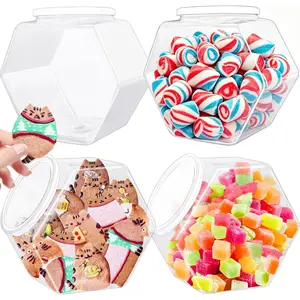 3 Pack Hexagon Plastic Candy Jars,72oz Clear Cookie Jar with Lid for Dry Food,Snacks,Candies,Cookies,Dog Treats,Laundry Pods,Coffee Pods,Craft Supplies