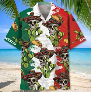 Viva Mexico Cinco De Mayo Hawaiian Shirt, Cactus Mexico Aztec Aloha Shirt, Funny Chili Pepper Mariachi Band Skull Short Sleeve Shirt for Adults and Youth