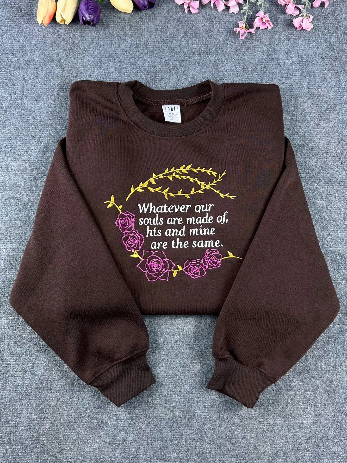 Wuthering Heights Emily Bronte "Whatever our souls are made of" Unisex Embroidered Sweatshirt