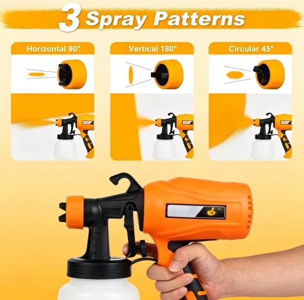 Handheld Paint Spray Tool Kit, Multi-Purpose HVLP Sprayer with Adjustable Flow & Nozzles for Walls, Fences, Furniture & Cabinets, US Plug (Orange)