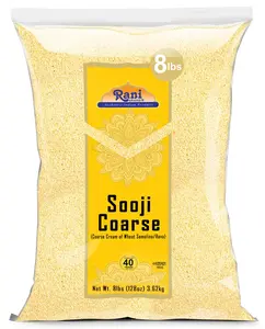 Rani Sooji Coarse (Farina, Suji, Rava, Rawa, Wheat Semolina) Flour, 128oz (8lbs) 3.63kg ~ Natural | Vegan | NON-GMO | Kosher | Indian Origin