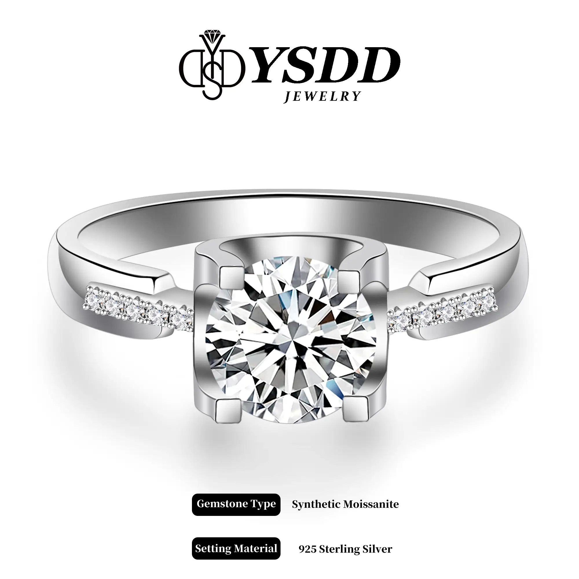 【#9 Classic】4-Prong Solitaire Brilliant Floating Synthetic Moissanite Ring in 925 Sterling Silver