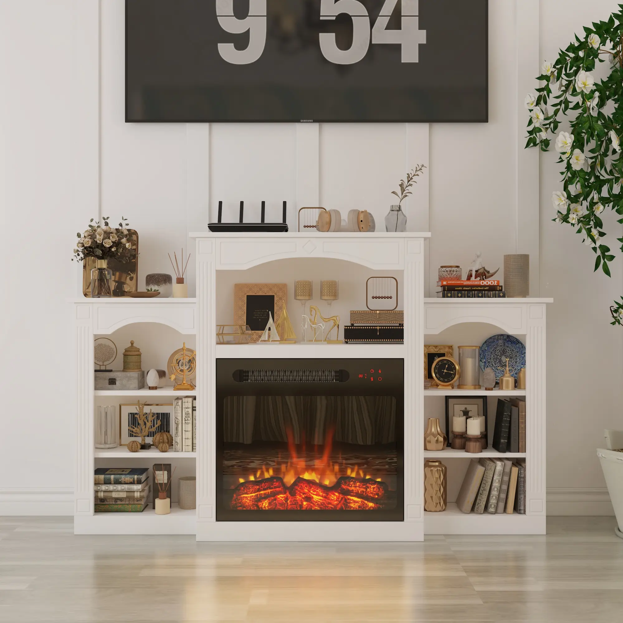 FUFU&GAGA Table Fireplace with Mantel Shelves, Replaceable Insert Heater Effect for Living Room, Bedroom