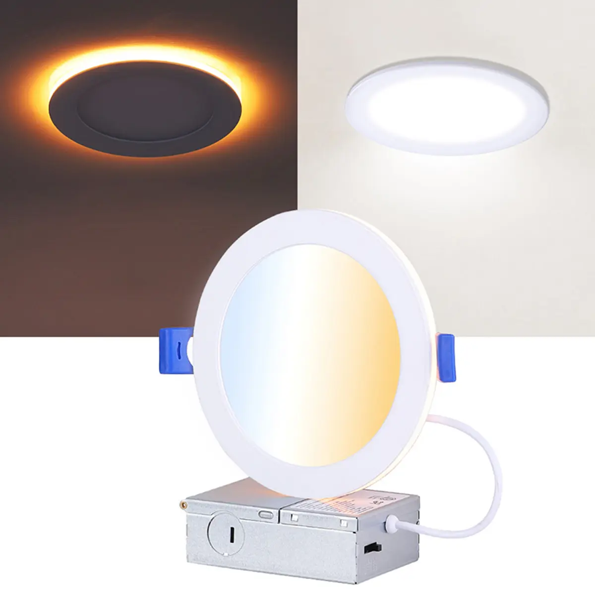 Comiled 24 Pack 3/4/6/8 Inch 5CCT LED Recessed Ceiling Light with Night Light, 2700K/3000K/3500K/4000K/5000K Selectable Ultra-Thin Recessed Lighting, 120V, Dimmable Canless Wafer Downlight ETL&FCC
