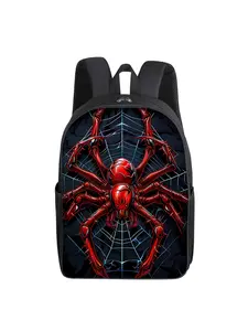 Red spider pattern printed 16-inch single-layer backpack