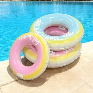 Cartoon Macaron Adult Swimming Ring, Summer Water Play Beginner Anti-Tip with Handles, Thick Inflatable Float Tube