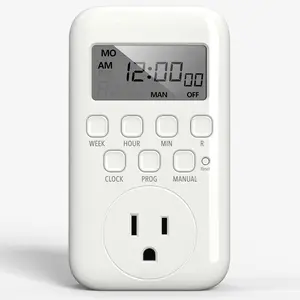 Digital Timer Outlet, 7 Day Heavy Duty Programmable Timer, On/Off Programs 3-Prong Grounded, Indoor, for Lamp, Light, Fan, Pets, Home, Kitchen, Office, Appliances, 125V, 15A, 1875W, 60Hz