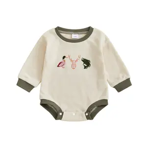 REDWOON Newborn Baby Boy Fall Clothes Mallard Duck Long Sleeve Romper Waffle Bodysuit Jumpsuit Hunting Outfit