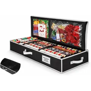 Wrapping Paper Storage Organizer – Under-Bed Gift Wrap & Ribbon Organizer Container (Fits up to 24 Rolls, 40″ × 14″ × 6″) Durable Fabric with Accessory Pockets & Adjustable Dividers