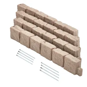 VEVOR Faux Stone Landscape Edging 46.8 x 3.9 in Realistic Lawn Edging, Flexible Brick-Sized Garden Edging Border with Anchoring Spikes, Fade-Resistant Yard Edging for Driveways Walkway Beige