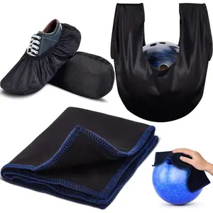 4 count Bowling Accessories Kit Bowling Shoe Covers for Men Non Slip Seesaw Cleaning Pad Microfiber Shammy Leather Towel