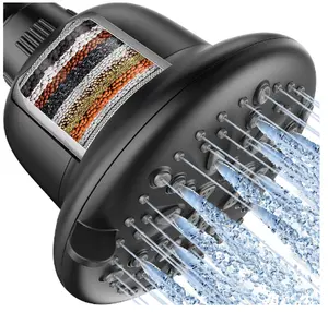 Filtered Shower Head, 7 Modes High Pressure Shower Heads - 16 Stage Shower Head Filter for Hard Water for Remove Chlorine and Harmful Substances (Midnight Black Matte, 5 Inch Round)
