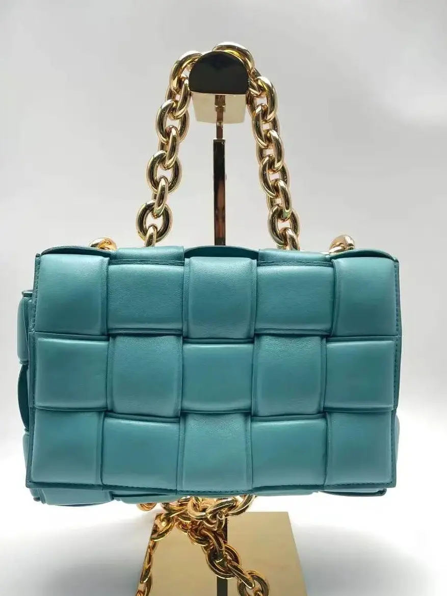 Pre-owned Bottega Veneta leather Shoulder Bags Cassette Blue Lambskin Woven Crossbody Bag