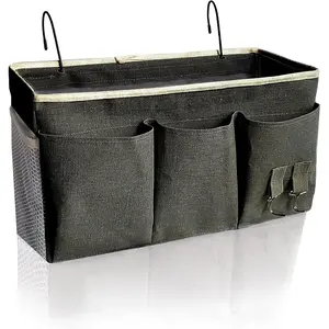 Bedside Hanging Storage Caddy Organizer for Bunk and Hospital Beds, College Dorm Bed, Holds Glasses Books Mobile Phones (Black1)