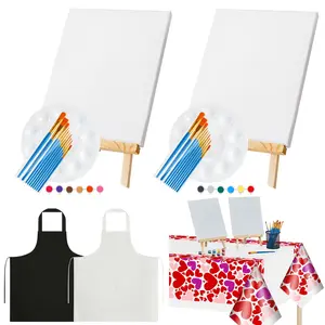 Christmas Gift Sip and Paint Kit 31 Pcs Art Painting Supplies Stretch Canvas Kit with  Canvas Painting with Blank Canvas Brushes Acrylic Easels Painting Supplies for DIY Painting Artwork, School Art Student Supplies, Back to School Gift