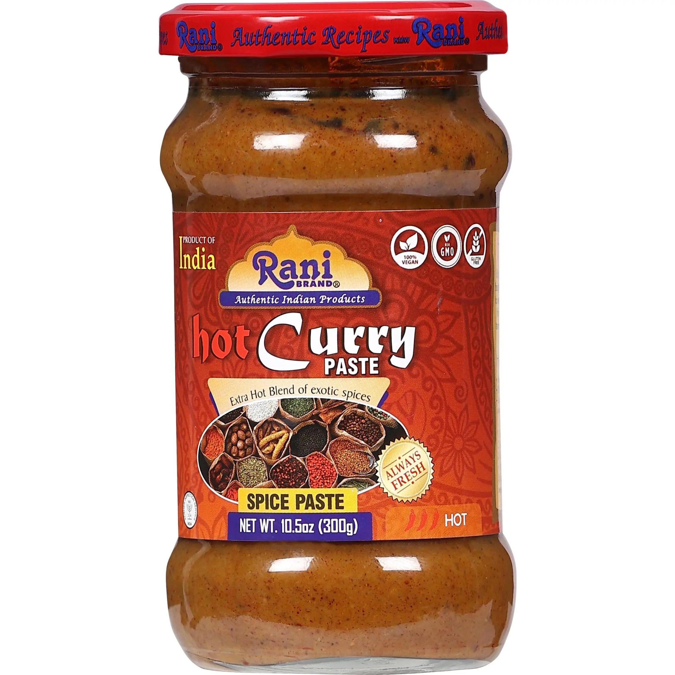 Rani Curry Paste HOT (Spice Paste) 10.5oz (300g) Glass Jar ~ No Colors | All Natural | NON-GMO | Kosher | Vegan | Gluten Free | Indian Origin