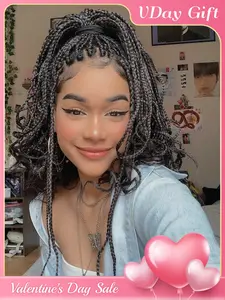 Knotless Braided Wigs with Curly Ends, Synthetic Hair 9x6 Lace Front, Box Braids Wig for Women, 20 Inch, All Seasons