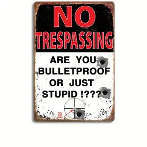[2D Flat] Funny Metal Signs Vintage Warning For Property No Trespassing G-Un Trespassers Will Be Shot 8X12 Inch Garage Signs For Men Room Decorations Garage Home Bar Wall Decor Outdoor Yard And Backyard Decorating Signage Tin Plaque