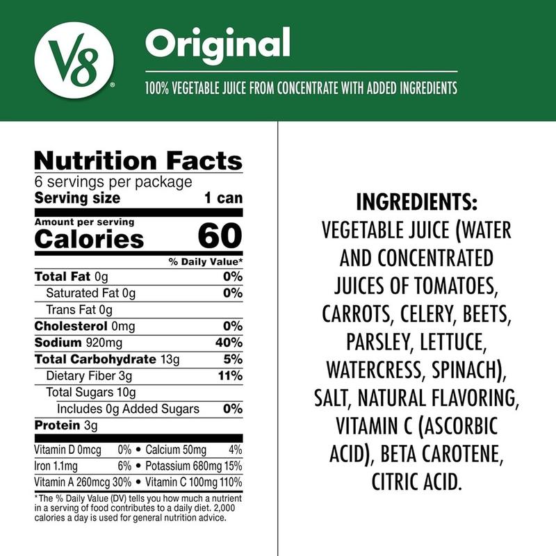 V8 Original 100% Vegetable Juice, 11.5 fl oz Can (24 Pack)