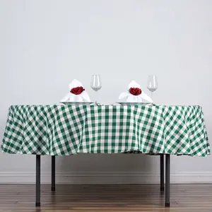 Polyester Round Tablecloth 70" White/Green Checkered Buffalo Plaid Table Cover