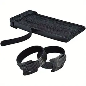 50pcs Reusable Cable Ties - 6/4.5-Inch Adjustable Cord Straps for Wire Management & Organizing - Premium Microfiber Cloth Hook Loop Ties in Black