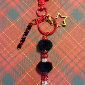 Red Keychain with Beads and Star Charm