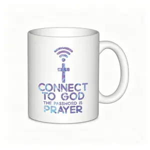 Connect to GOD Prayer Ceramic Mug - Religious Coffee & Tea Cup with Prayer Design, Dishwasher Gift for Christmas, Easter, for using during Worship & Quiet Time (Password is PRAYER)