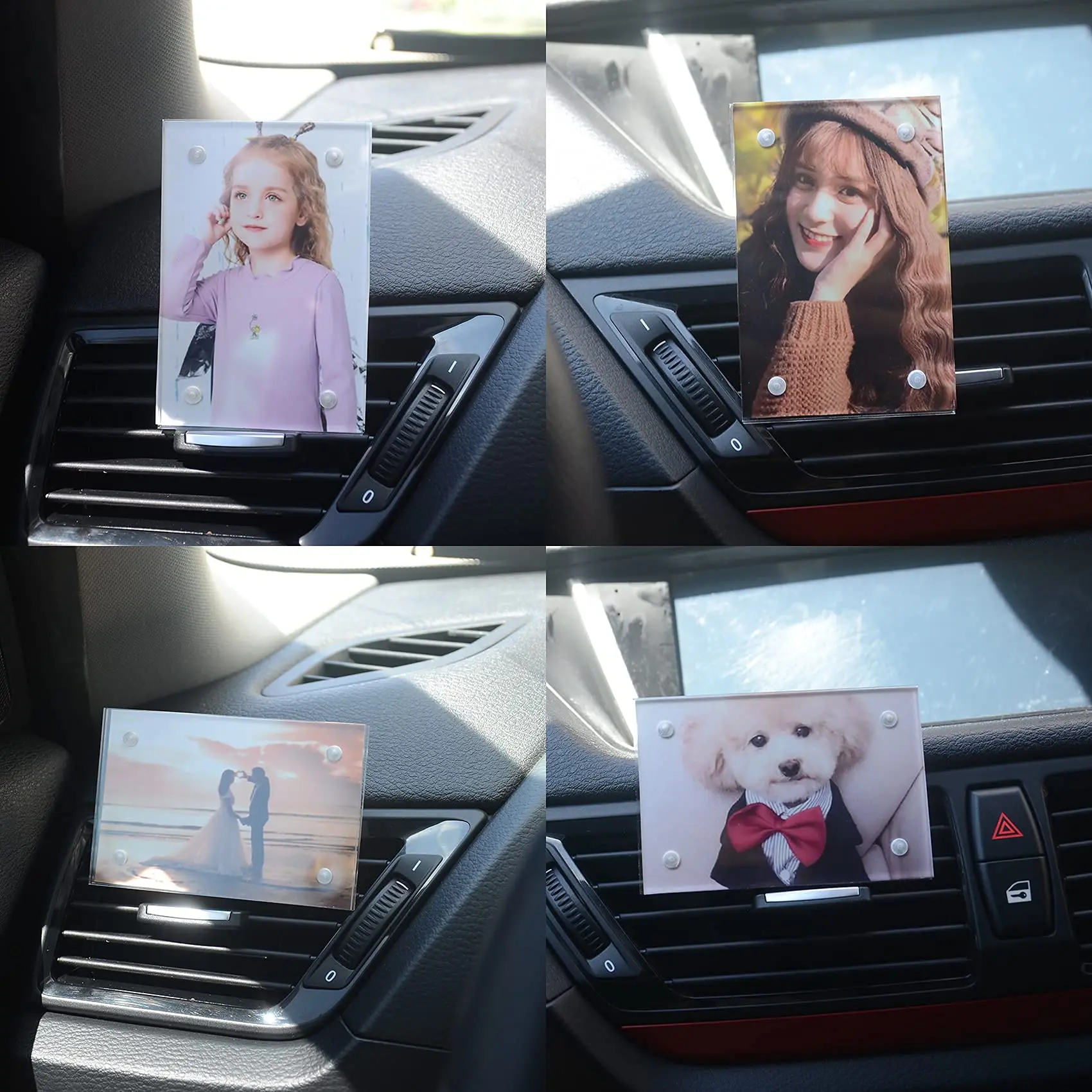 Car Photo Frames, Car Vent Photo Holder, Acrylic Magnetic Picture Frame Clips Onto Air Vents, Fits Wallet Size Photos 3 Inch (Square)
