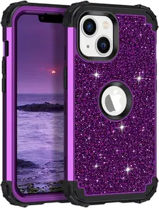 Phone Cases  for iPhone 13 Case Shockproof 3 in 1 Heavy Duty Rugged Durable Protective Cover Hard Plastic Bumper Case Glitter Sparkly Bling for Apple iPhone 13 6.1 inch
