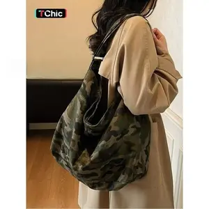 Durable Camouflage Canvas Large Backpack, Leopard Print Crossbody Shoulder Bag, Vintage Unisex Fashion Bag for Commuting, Sports & Outdoor Use