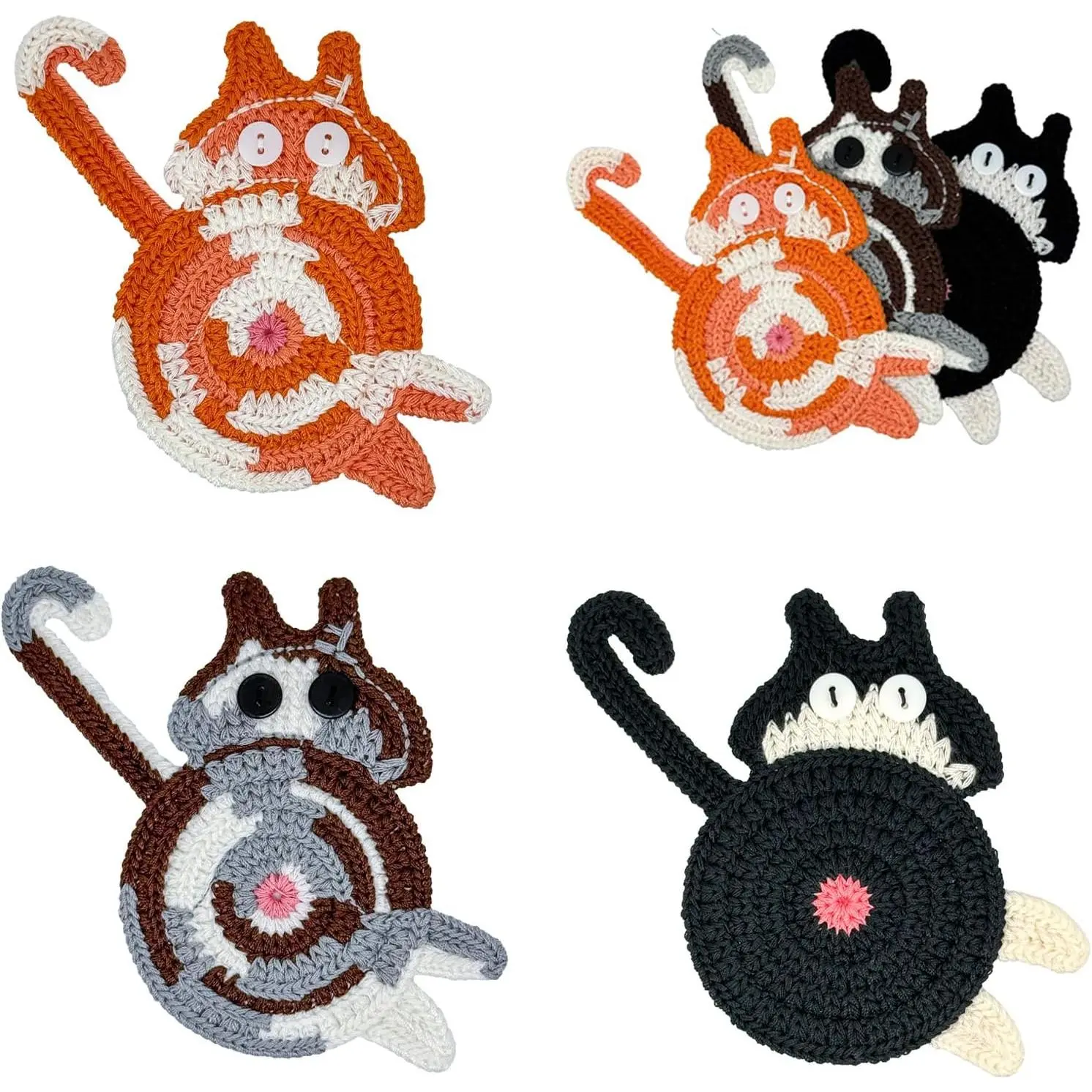 3PCS Cute Woven Cat Coasters - Kitchen Tableware, Animal-Themed Decor for Cat Lovers Gifts, Tabletop Protection for Tea & Coffee Drinks, Cute Coasters