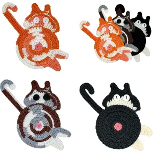 3PCS Cat Coasters Gifts, for Cat Lovers, Funny Woven Coaster for Tea Coffee, Home Decor, Tabletop Protection
