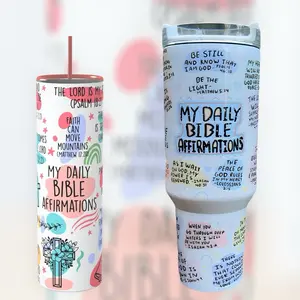 MY DAILY BIBLE AFFIRMATIONS TUMBLER Insulated Stainless Steel Water Cup with Straw Drinkware Flasks Lid Insulation Lightweight Portable