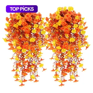 Artificial Hanging Flowers, Plastic Faux Flowers, Fake Plants Outdoor, Silk Morning Glory Faux Flowers with Eucalyptus Leaves, UV Resistant Realistic Hanging Plants for Home Garden Decor, Decorative Artificial Flower Bouquet #TOP PICKS