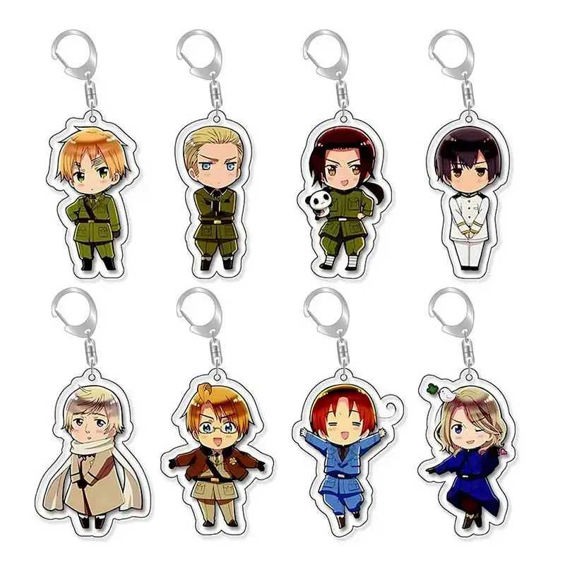8 Pcs/Set Anime Axis Powers Action Figures KeyChain Feliciano Varga Ludwig Kiku Honda Alfred F. Jones PVC Model Gift Toy
