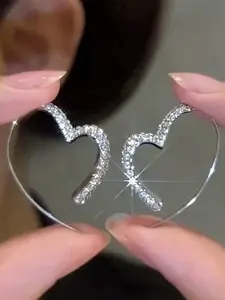 1 Pair Fashion Cubic Zirconia Inlaid Heart Hoop Earrings For Women For Mother's Day Gift Party Jewelry