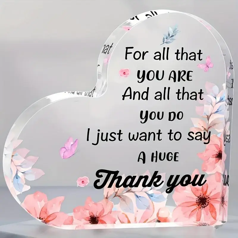 Heart Shaped Acrylic Appreciation Plaque, Creative Thank You Gift for Friends, Nurses, Teachers, Bosses, Home Office Decoration, Desktop Ornament, Signs