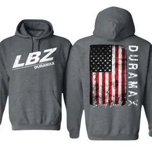 LBZ Duramax Hoodie American Flag Diesel Truck Graphic Hoodie Burning Diesel Pullover Gift for Chevy Truck Lovers Men Women