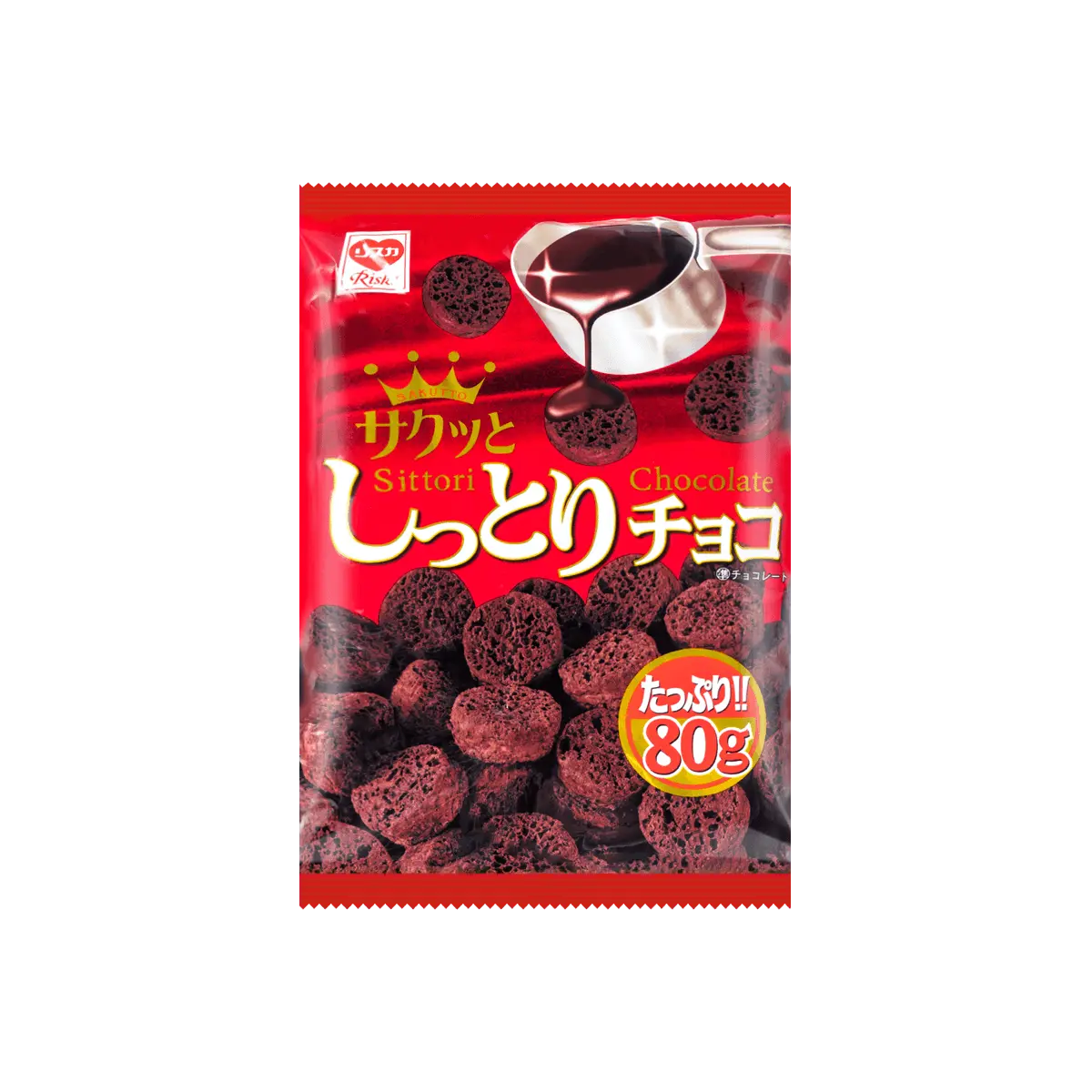 RISKA Chocolate Flavored Corn Puffs 80g - Extra Large Bag, Japanese Snack, Crispy Sweet Treat