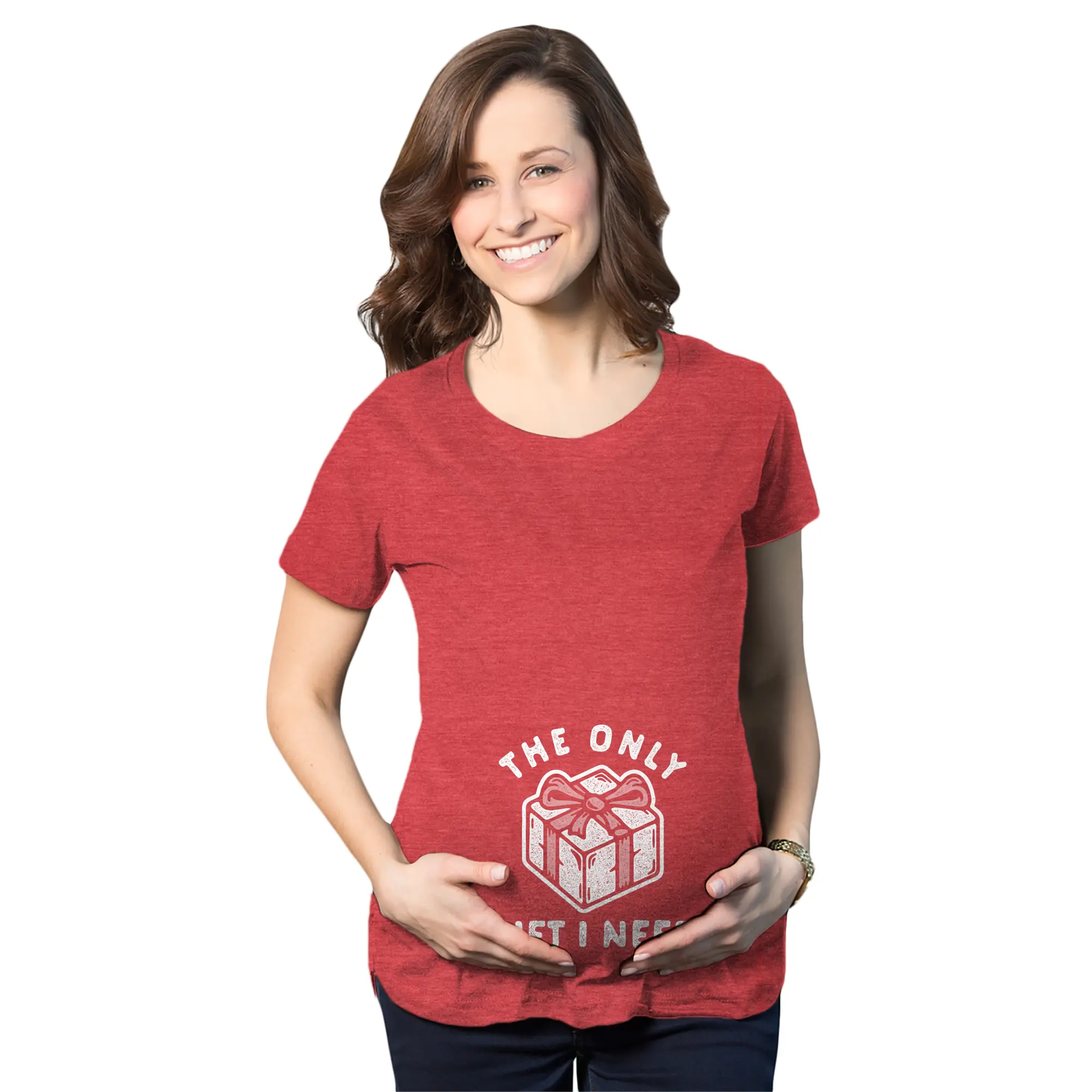 Maternity The Only Gift I Need T Shirt Cute Christmas Pregnancy Baby Bump Novelty Tee Funny Graphic Maternity Tee Cute Pregnancy Tees With Plus Sizes Pregnant Christmas Maternity Wear Maternity Shirts Red